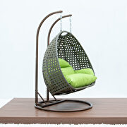 Light green wicker hanging double seater egg modern swing chair by Leisure Mod additional picture 4