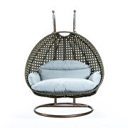 Light gray wicker hanging double seater egg modern swing chair by Leisure Mod additional picture 2
