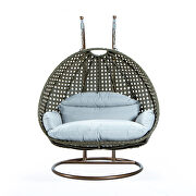 Light gray wicker hanging double seater egg modern swing chair additional photo 2 of 7