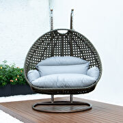 Light gray wicker hanging double seater egg modern swing chair by Leisure Mod additional picture 3