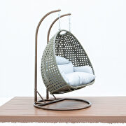Light gray wicker hanging double seater egg modern swing chair additional photo 4 of 7