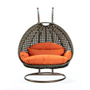 Orange wicker hanging double seater egg modern swing chair by Leisure Mod additional picture 2
