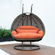 Orange wicker hanging double seater egg modern swing chair by Leisure Mod additional picture 3