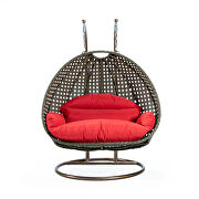 Red wicker hanging double seater egg modern swing chair by Leisure Mod additional picture 2