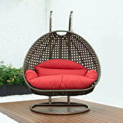 Red wicker hanging double seater egg modern swing chair by Leisure Mod additional picture 3