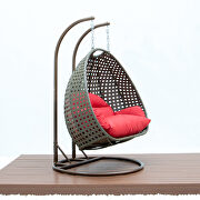 Red wicker hanging double seater egg modern swing chair by Leisure Mod additional picture 4