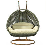 Taupe wicker hanging double seater egg modern swing chair by Leisure Mod additional picture 2