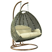 Taupe wicker hanging double seater egg modern swing chair by Leisure Mod additional picture 3