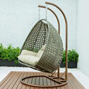 Taupe wicker hanging double seater egg modern swing chair by Leisure Mod additional picture 4