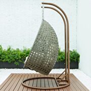 Taupe wicker hanging double seater egg modern swing chair by Leisure Mod additional picture 6