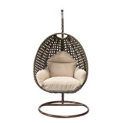 Beige cushion wicker hanging egg swing chair by Leisure Mod additional picture 3