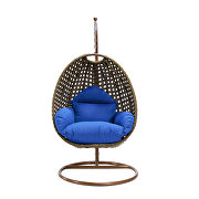 Blue cushion wicker hanging egg swing chair by Leisure Mod additional picture 2