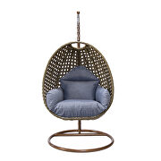 Charcoal blue cushion wicker hanging egg swing chair by Leisure Mod additional picture 2