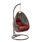 Cherry cushion wicker hanging egg swing chair by Leisure Mod additional picture 2