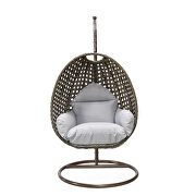 Light gray cushion wicker hanging egg swing chair by Leisure Mod additional picture 2