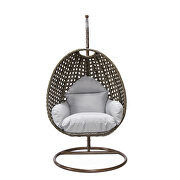 Light gray cushion wicker hanging egg swing chair additional photo 2 of 7