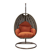 Orange cushion wicker hanging egg swing chair by Leisure Mod additional picture 2