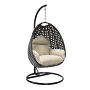 Beige cushion and charcoal wicker hanging egg swing chair by Leisure Mod additional picture 2