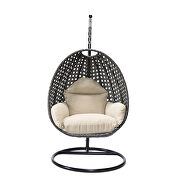 Beige cushion and charcoal wicker hanging egg swing chair by Leisure Mod additional picture 3