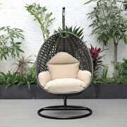 Beige cushion and charcoal wicker hanging egg swing chair by Leisure Mod additional picture 4