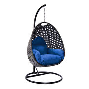 Blue cushion and charcoal wicker hanging egg swing chair by Leisure Mod additional picture 2