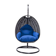 Blue cushion and charcoal wicker hanging egg swing chair by Leisure Mod additional picture 3