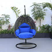 Blue cushion and charcoal wicker hanging egg swing chair by Leisure Mod additional picture 4