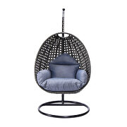 Charcoal blue cushion and charcoal wicker hanging egg swing chair by Leisure Mod additional picture 2
