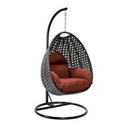 Cherry cushion and charcoal wicker hanging egg swing chair by Leisure Mod additional picture 2