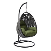 Dark green cushion and charcoal wicker hanging egg swing chair by Leisure Mod additional picture 2