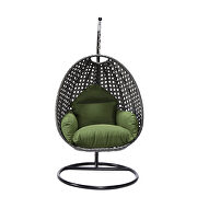 Dark green cushion and charcoal wicker hanging egg swing chair by Leisure Mod additional picture 3