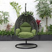 Dark green cushion and charcoal wicker hanging egg swing chair by Leisure Mod additional picture 4