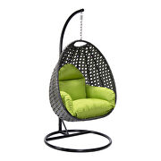 Light green cushion and charcoal wicker hanging egg swing chair by Leisure Mod additional picture 2