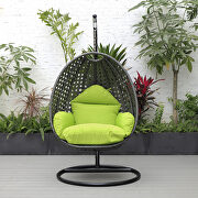 Light green cushion and charcoal wicker hanging egg swing chair by Leisure Mod additional picture 4