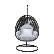 Light gray cushion and charcoal wicker hanging egg swing chair by Leisure Mod additional picture 2