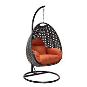 Orange cushion and charcoal wicker hanging egg swing chair by Leisure Mod additional picture 2