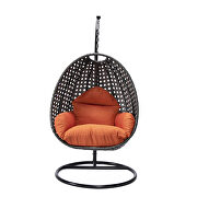 Orange cushion and charcoal wicker hanging egg swing chair by Leisure Mod additional picture 3