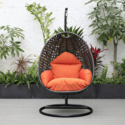 Orange cushion and charcoal wicker hanging egg swing chair by Leisure Mod additional picture 4