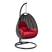 Red cushion and charcoal wicker hanging egg swing chairv by Leisure Mod additional picture 2