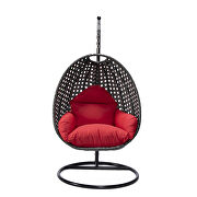 Red cushion and charcoal wicker hanging egg swing chairv by Leisure Mod additional picture 3