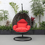 Red cushion and charcoal wicker hanging egg swing chairv by Leisure Mod additional picture 4
