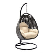 Taupe cushion and charcoal wicker hanging egg swing chair by Leisure Mod additional picture 2