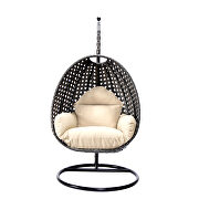 Taupe cushion and charcoal wicker hanging egg swing chair by Leisure Mod additional picture 3