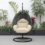 Taupe cushion and charcoal wicker hanging egg swing chair by Leisure Mod additional picture 4
