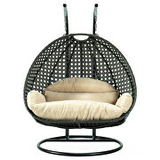 Beige wicker hanging double seater egg swing chair by Leisure Mod additional picture 2