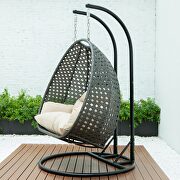 Beige wicker hanging double seater egg swing chair by Leisure Mod additional picture 4