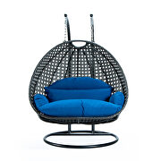 Blue wicker hanging double seater egg swing chair by Leisure Mod additional picture 2
