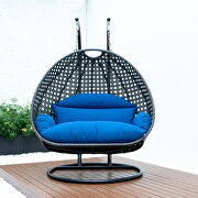 Blue wicker hanging double seater egg swing chair by Leisure Mod additional picture 3