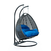 Blue wicker hanging double seater egg swing chair by Leisure Mod additional picture 5