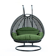 Dark green wicker hanging double seater egg swing chair by Leisure Mod additional picture 2